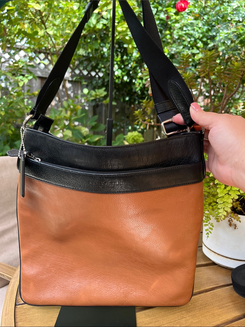 Coach Two-Tone Black and Brown Leather Shoulder Bag